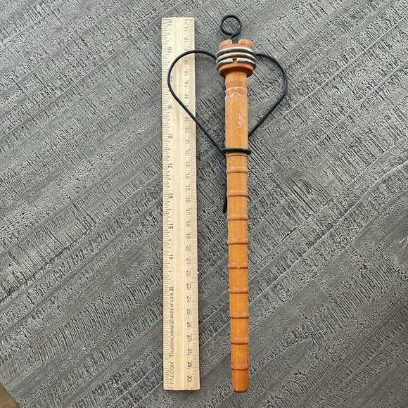 Vintage Hand Crafted Hanging Metal Wire Heart w/ Antique Wood Bobbin - Picture 2 of 3